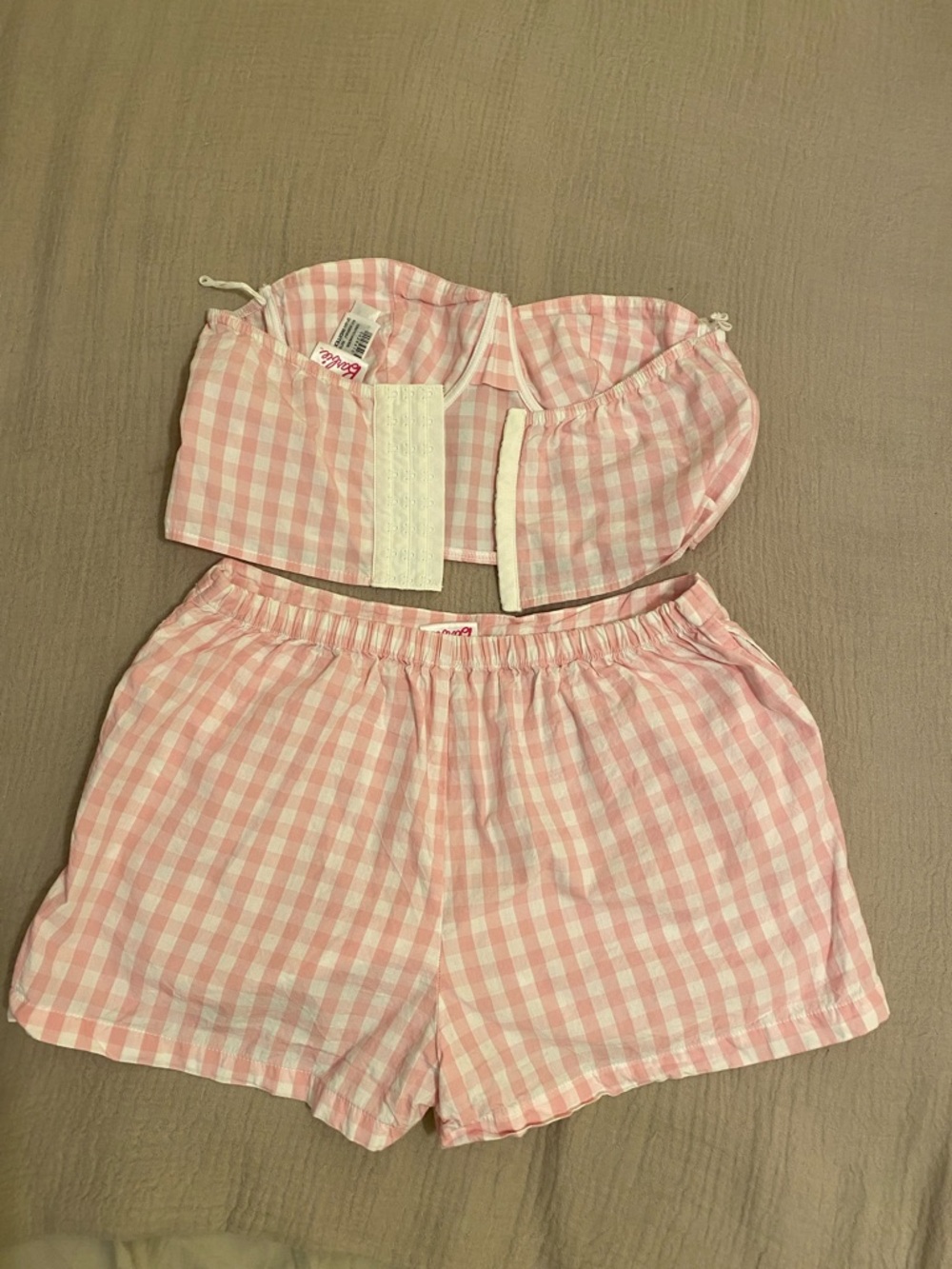 Zara Barbie Set ( M & 36 B) Pink Gingham Bustier Crop Top & Shorts Set - Women - Picture 3 of 10